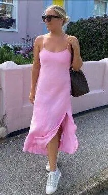 Zara Pink Satin Maxi Dress Xs - Image 2