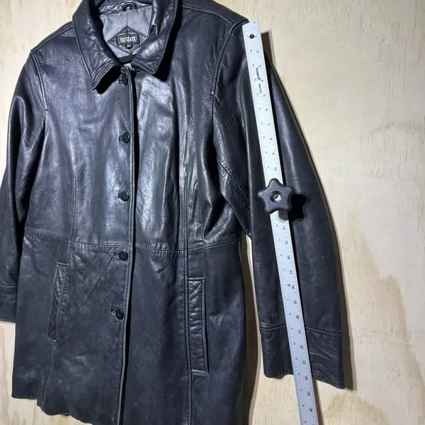 III State Leather Jacket Womens XL Black Button Coat Mid Length Classic‎ - Image 6