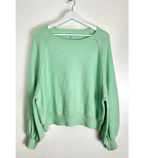 FREE PEOPLE Found My Friend Bouclé Pullover in Misty Jade Size Small - Image 4