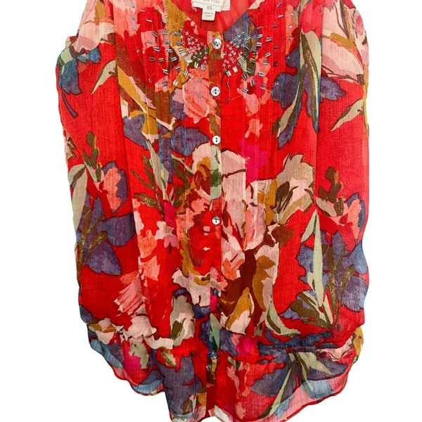 Abercrombie & Fitch Red Floral Beaded Sleeveless Cami Tank Top Womens Size XS - Image 5