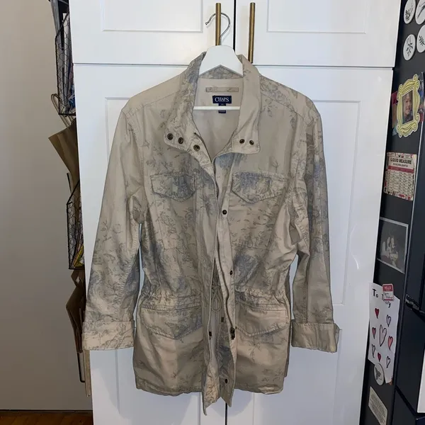 Vintage Chaps Light Blue Tan Floral Rose Utility Chore Coat Boho Western Spring - Image 8
