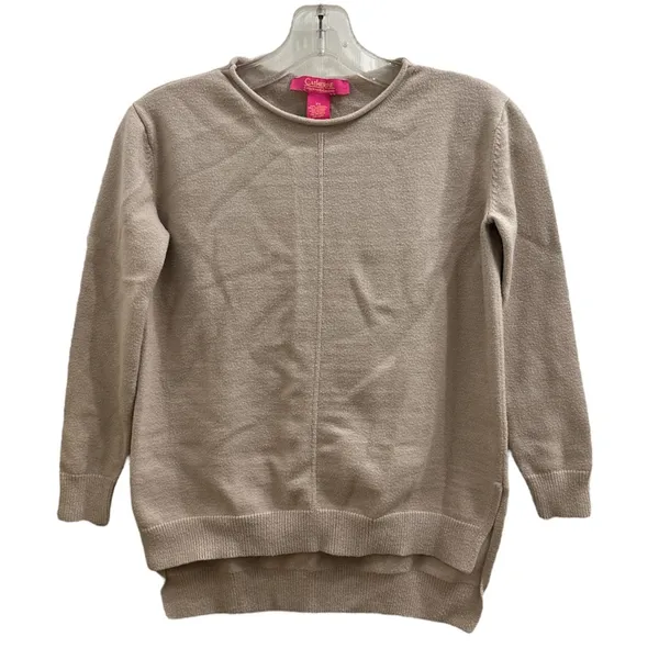 Catherine Malandrino Front Seam Split Hem Sweater Tan Beige Roll Collar XS/S! - Image 2