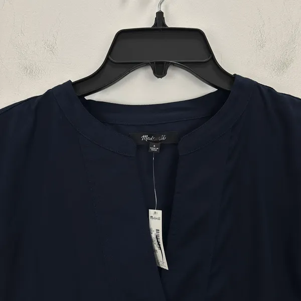 Madewell V Neck Long Sleeve Top Blouse Navy Stretch Cotton Small Minimalist NWT - Image 8