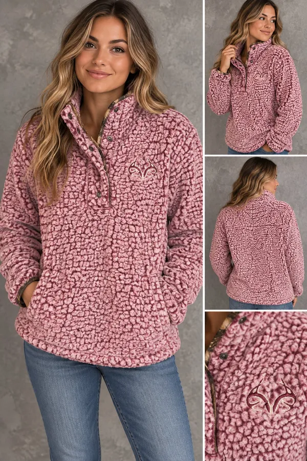 Realtree by Colosseum Pink Sherpa Snap-Up Pullover Fleece Jacket Size L - Image 2