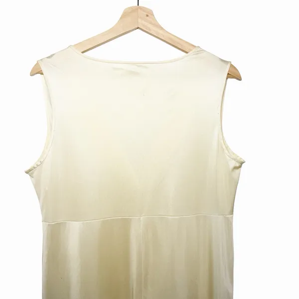 VTG Pembrooke Nightgown Womens L Ivory Nylon Maxi Dress Deep V Neck 70s 80s - Image 5