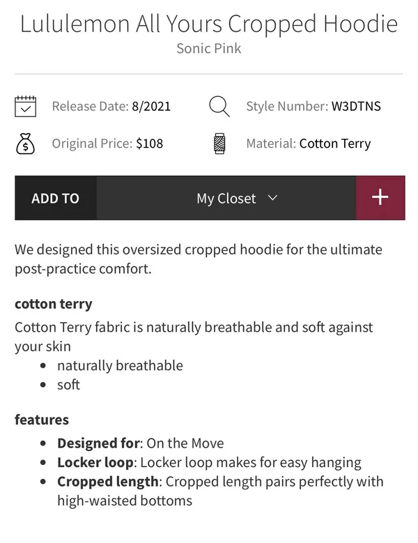 Lululemon All Yours Cropped Hoodie Sonic Pink 10 - Image 5