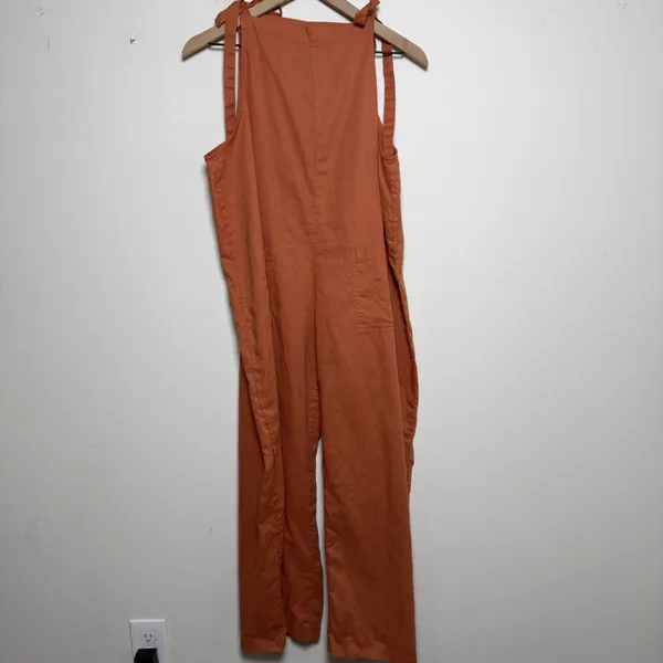 Shiny by Nature Womes Linen Overalls Canyon Orange Wide Leg Square Neck Bib - Image 2