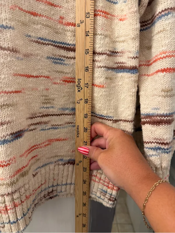 L.L. Bean Cream Knit Rolly Neck Sweater with Blue, Brown and Orange Accents - Image 6