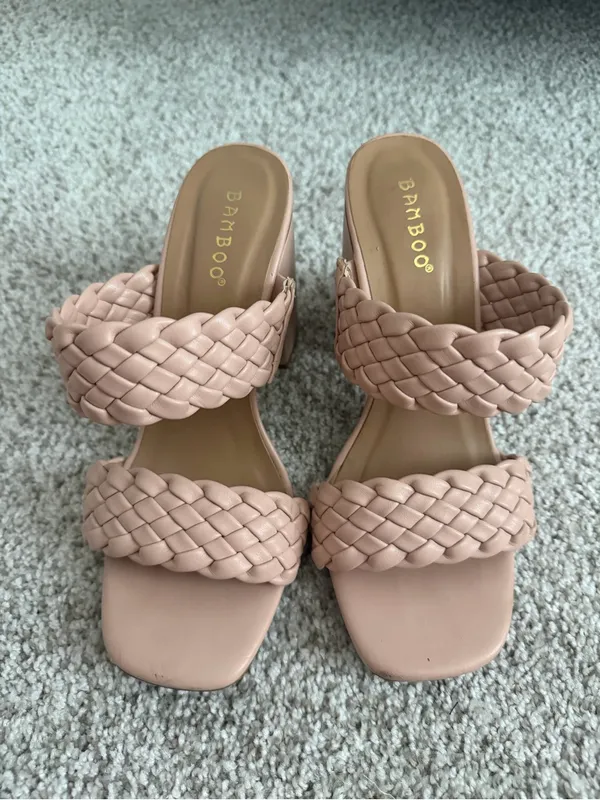 Bamboo Pink Braided Double Strap Block Heel Slide Sandals Mules Size 8 - Image 2