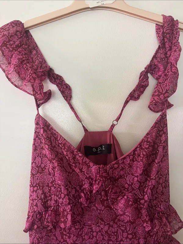 o.p.t. Ruffled Floral Lace Maxi Dress in Berry - Image 2