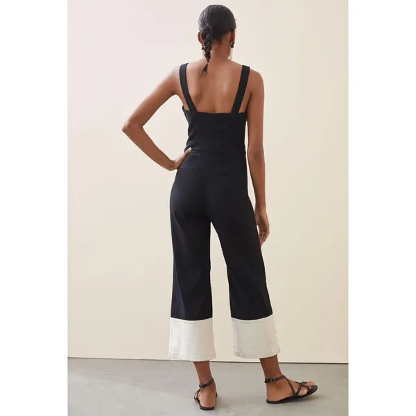 Maeve Anthropologie The Colette Jumpsuit Black White Colorblock Linen Blend 4 - Image 3