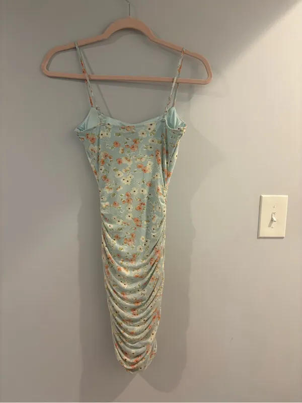 Windsor Mint Floral Ruched Spaghetti Strap Mini Dress - Image 2