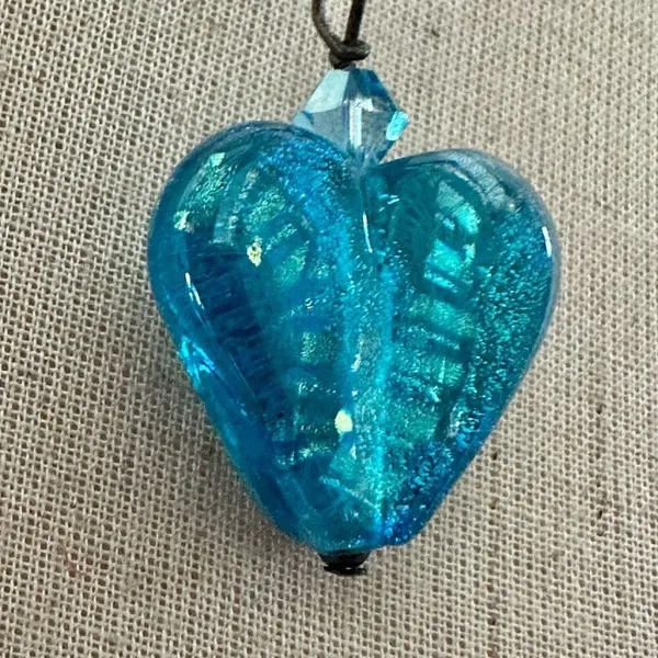 Blue glass heart pendant necklace sterling silver clasp on cord - Image 9