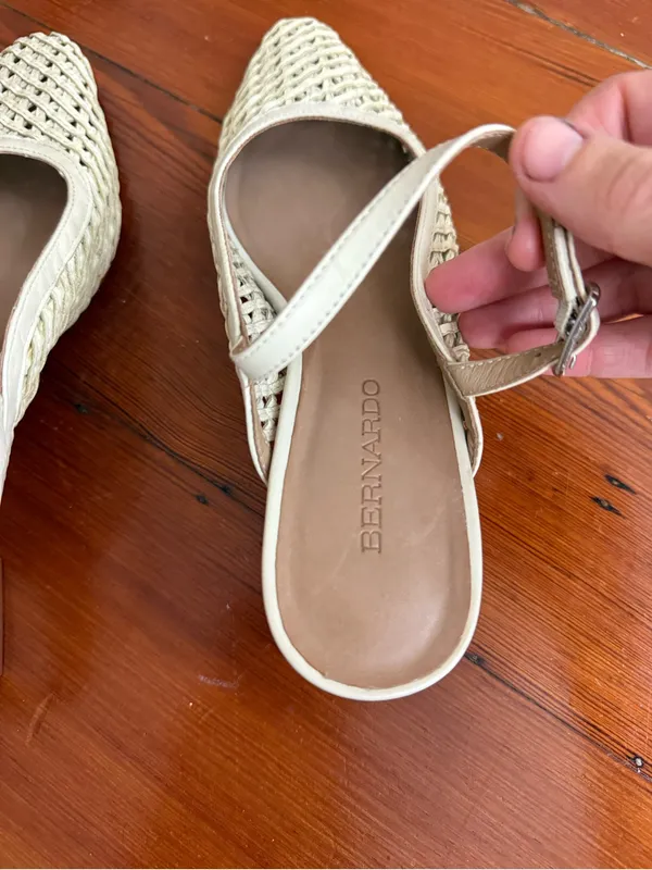 EUC Bernardo Cream Woven Leather Slingback Block Heel Pumps Cream Sz 7.5 ❤️🍄 - Image 7