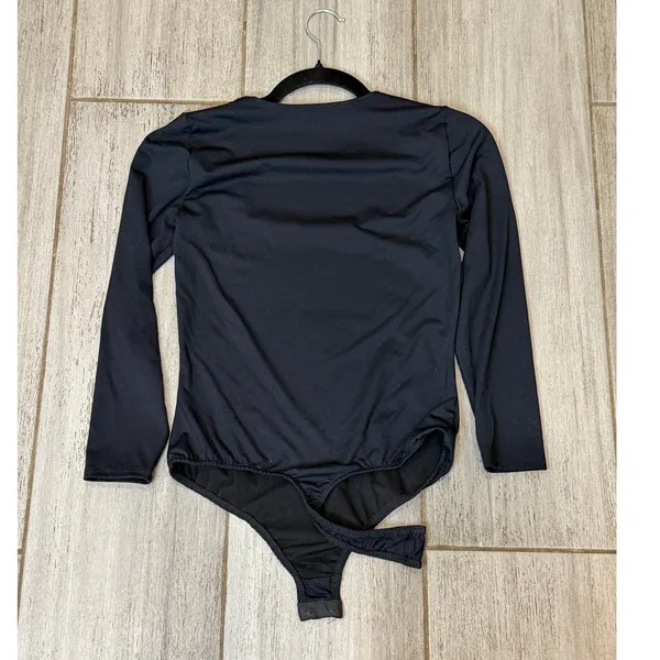 Free People Intimately Square Neck Bodysuit Womens S Black Snap Thong Minimalist - Image 3