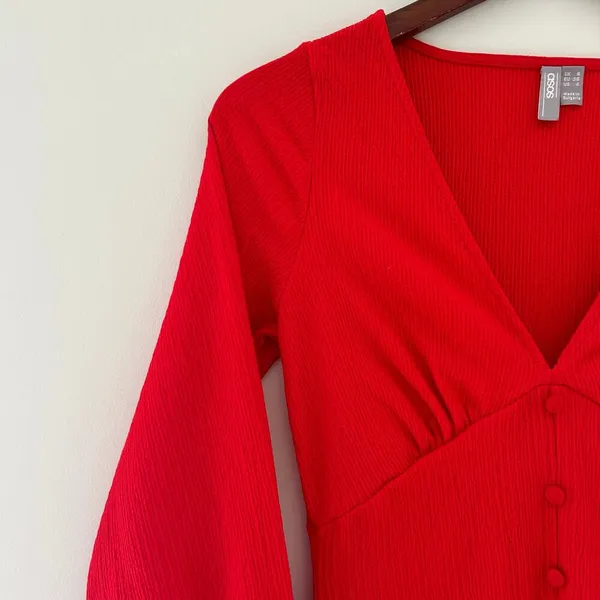Asos Red Button Down Maxi Dress Sz 4 - Image 4