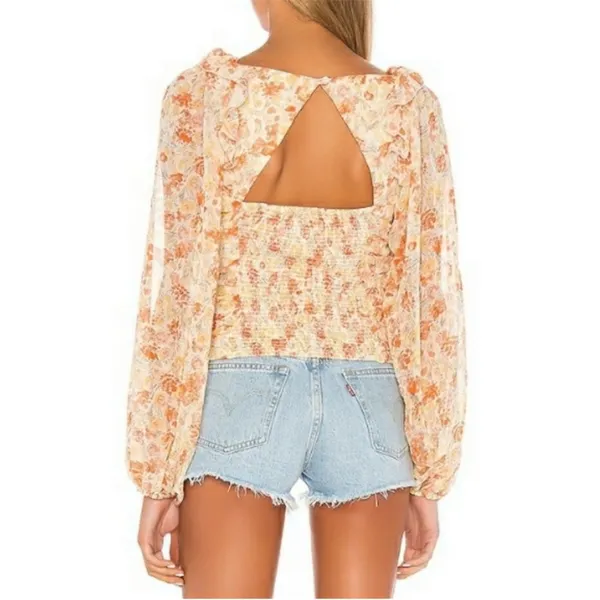 Free people Mable floral top‎ peach Sz S balloon sleeve - Image 2