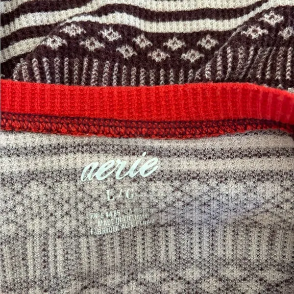 Aerie Long Sleeve Thermal Top Multicolor Fair Isle Size Large - Image 2