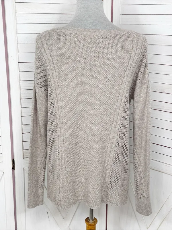 American Eagle Multi Knit‎ Lightweight Cotton Wool Blend Sweater Tan Medium - Image 4
