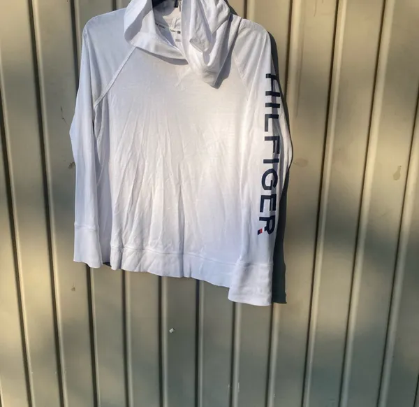 Tommy Hilfiger Sport White Hoodie long sleeves size large pre owned - Image 5