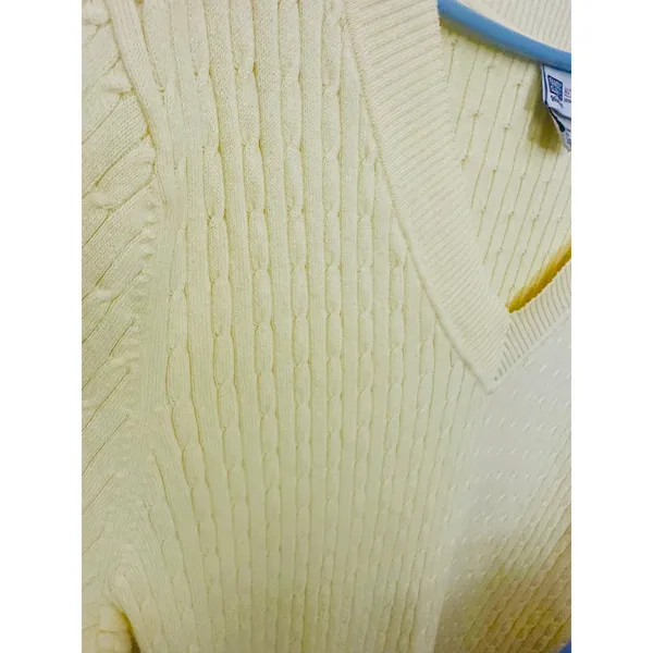 VTG Faded Glory Cotton Blend Cable Knit Sweater Buttery Yellow Plus 3X 22W/24W - Image 3