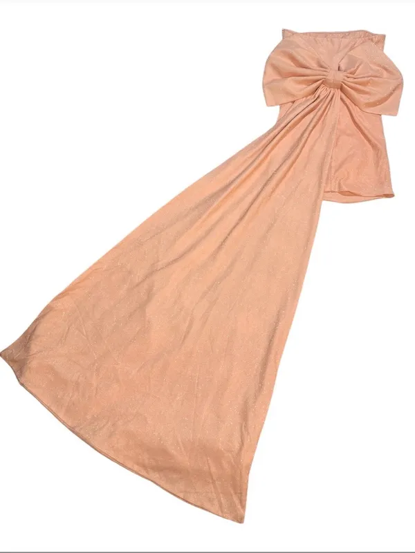 Lovely Day Strapless Peach Mini Dress with Dramatic Back Bow - Image 5