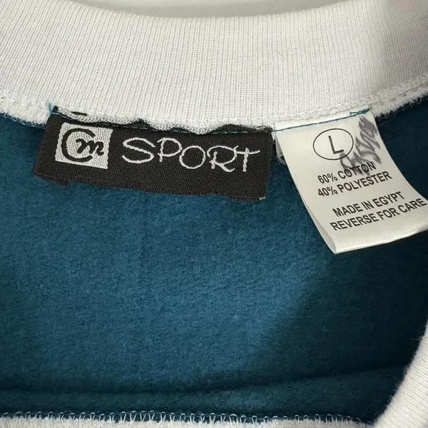 Vintage Teal Blue Double Collared Pullover Sweatshirt Winter Tree‎ Design - Image 6