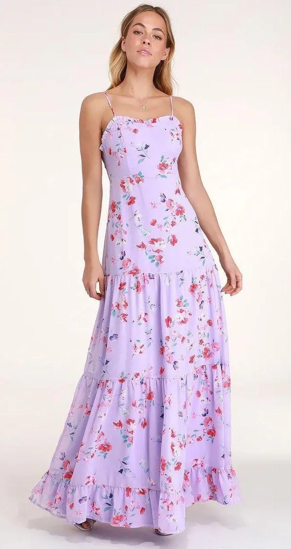 Lulus Melissa Lavender Floral Print Tiered Maxi Dress - Image 3