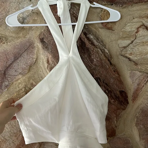 Commense Crisscross Cutout Halter Split Knit Long Dress size small White - Image 3