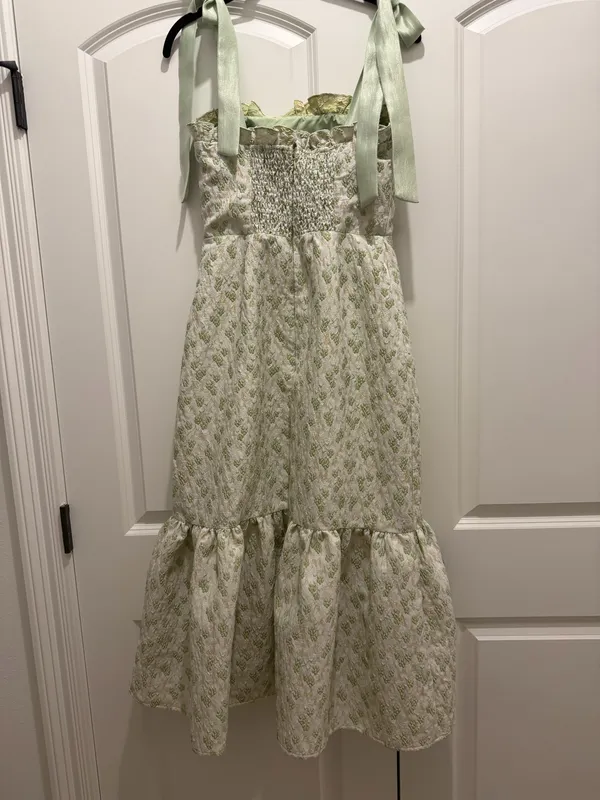 Green floral midi dress size small - Image 5