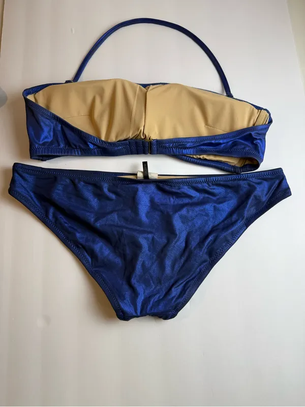 J.Crew Metallic Blue Bandeau Bikini Swimsuit Set Top M Bottom S Halter‎ Strap - Image 2