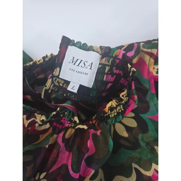 MISA Los Angeles Mini Dress Womens Large Multicolor‎ Floral Smocked Ruffle Boho - Image 3