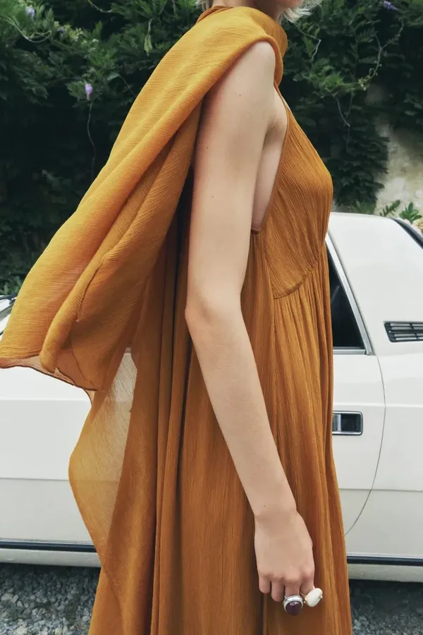 Zara dress maxi cape mustard yellow flowy kimono kaftan boho summer - Image 7