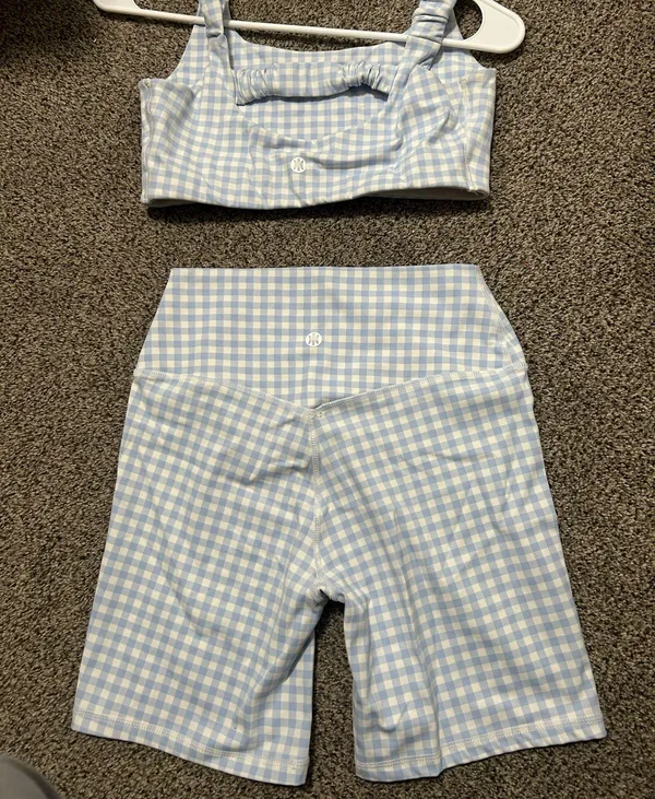 Baby Blue Gingham workout set Size M - Image 2
