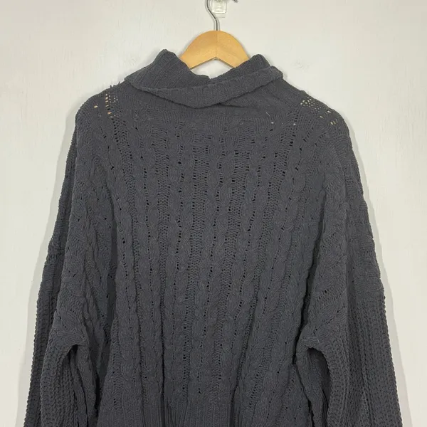 Pol Turtleneck Sweater Women's Medium Dark Gray Cable Knit High-Low Hem Pullover - Image 8