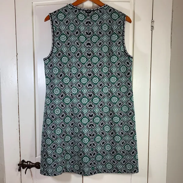 Diane von Furstenberg Green Geometric Medallion Shift Dress Large‎ Sophisticated - Image 9