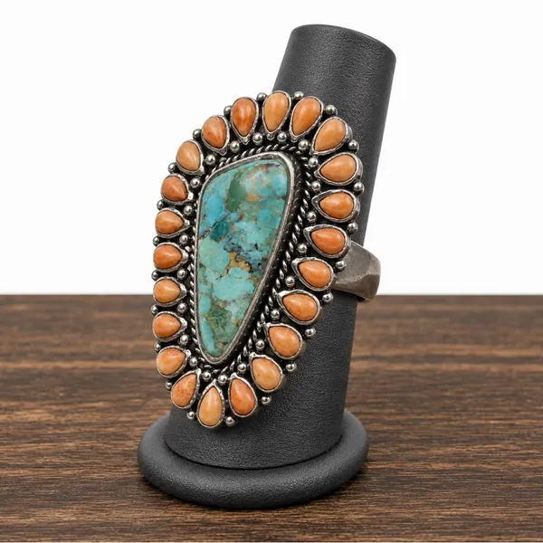 BARSE Southwestern Style Oversized Sterling Silver Turquoise Spiny Oyster Ring - Image 4