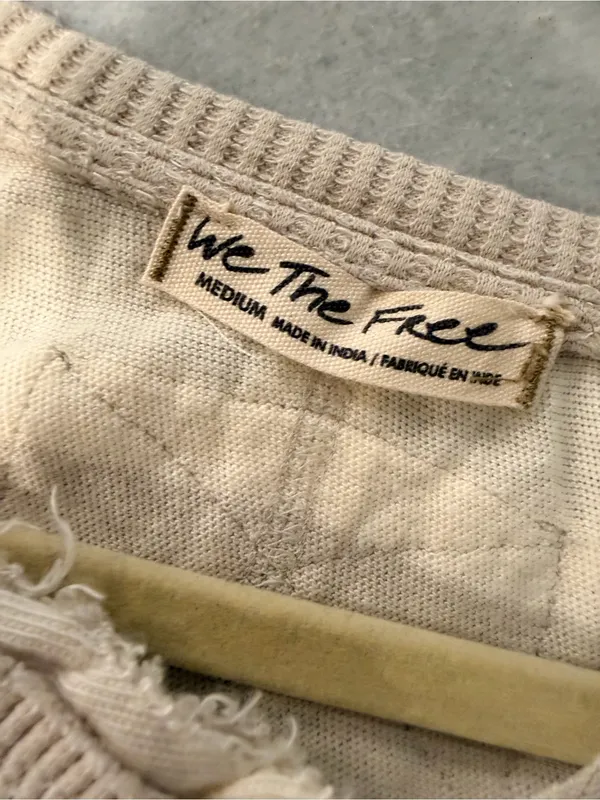 NWOT Free People We The Free Size M Tan Cream Striped Thermal Knit V Neck Top - Image 9