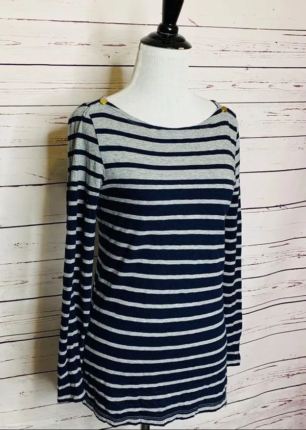 J. Crew Navy Blue & Gray Stripe Painter Tee Long Sleeve T-Shirt Top Size Small - Image 3