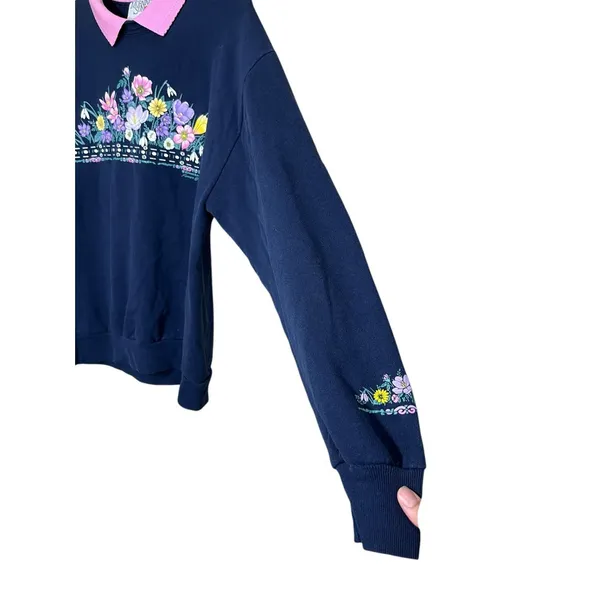 Vintage Morning Sun 90s Grandmacore Flower Print‎ Crewneck Sweatshirt Large - Image 4