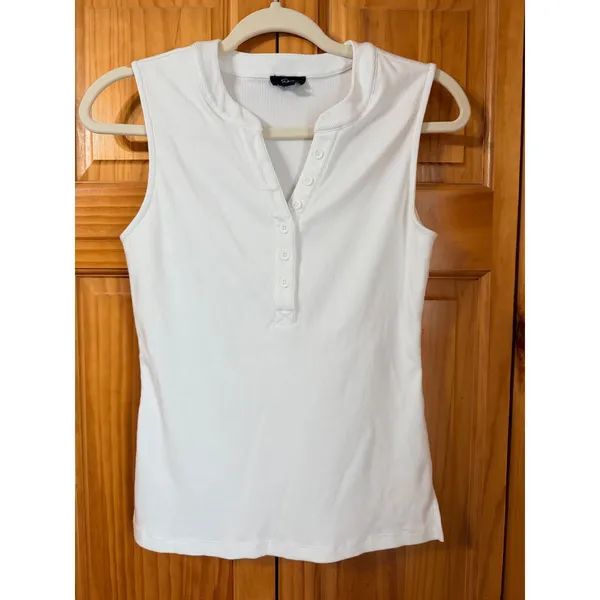 RAILS Mayla Sleeveless Henley Tank Top Women's Medium White Ribbed Knit M‎ - Image 2