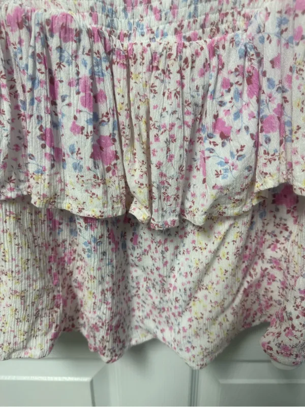 Japna White Smocked Top with Pink Floral Accents - Image 3