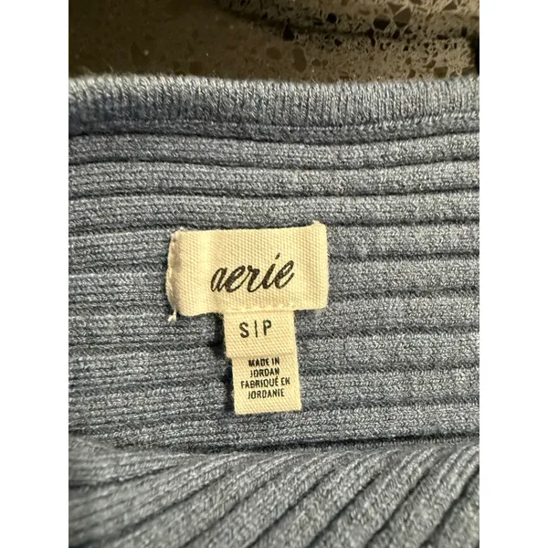 Aerie Women Small Dusty Blue Ribbed Wrap Front Knit Camisole‎ Cropped Tank Top - Image 4