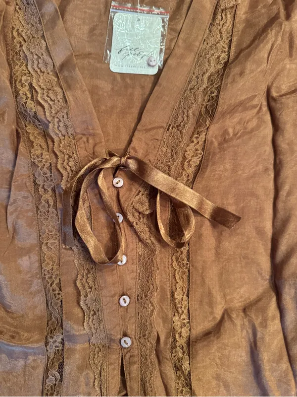 NWT Free People Marigold Shine Lace Top Holiday Toffee Size S - Image 3