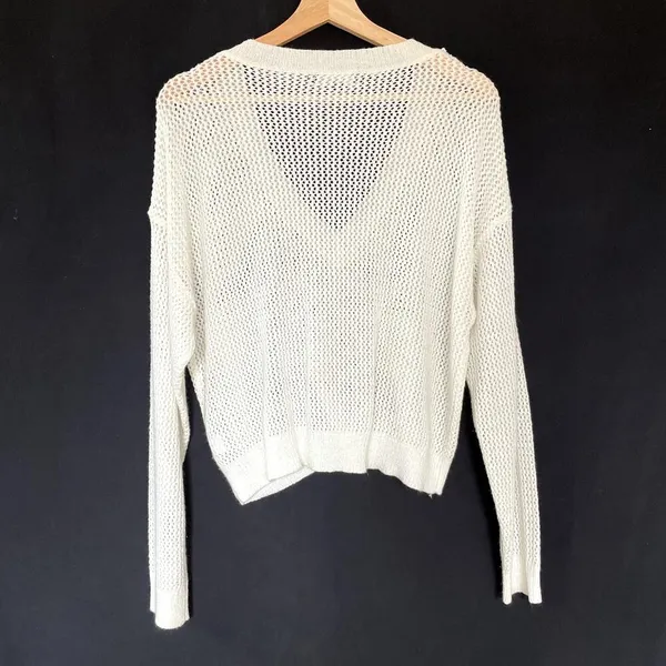 Lulus Sheer Knit V-Neck‎ Sweater Size M White Women Relaxed Nylon Blend - Image 7