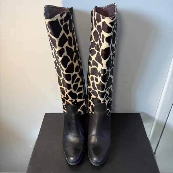 Diego‎ di Lucca Black Leather Giraffe Print Calf Hair Shaft Boots Womens Size 7 - Image 3