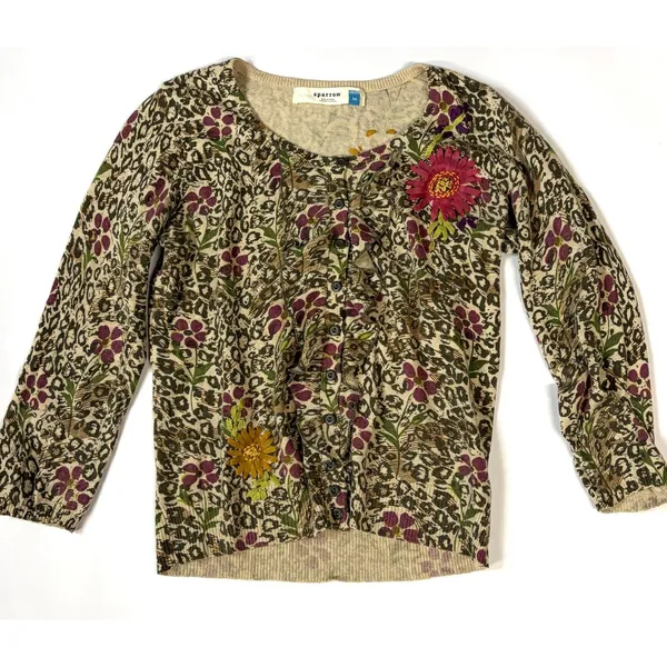 Anthropologie Sparrow Purrfect Posy Cardigan M Leopard Floral Ribbon Wool - Image 6