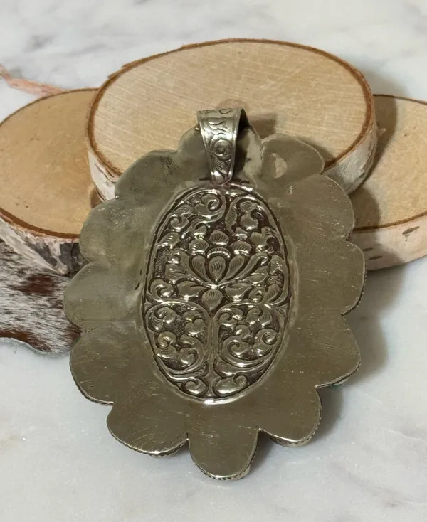 Handcrafted Pendant only - Bumblebee Jasper with Turquoise Large Size at 4” x 3” - Image 7