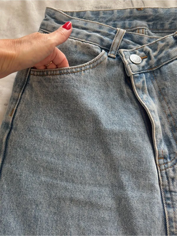 High-Rise Light Blue Denim Maxi Skirt with Front Slit, size XS western casual - Image 6