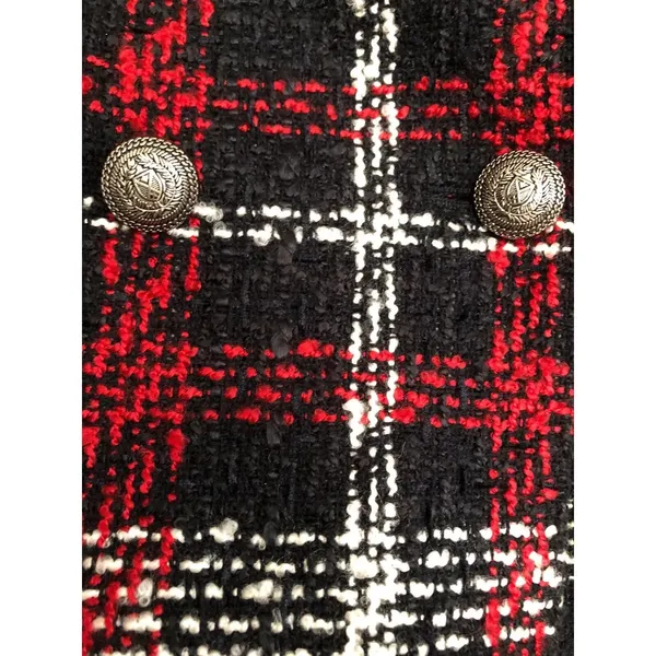 ZARA Overside Plaid Front Double Breasted Tweed Blazer Button Lined M Black Red - Image 10